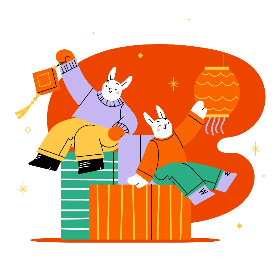潮流趣味卡通可爱兔子兔年新年春节插画banner海报AI矢量设计素材【003】